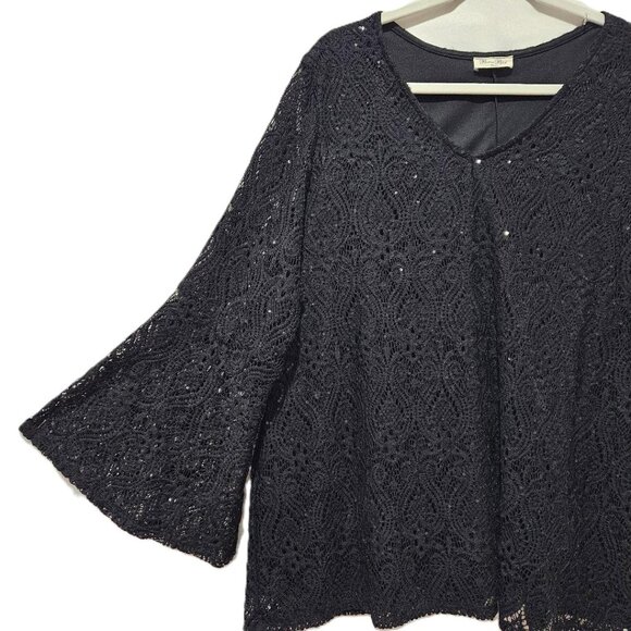 BLACK LACE BELL SLEEVE DRESSY TOP  3X  GOTH HALLOWEEN HOLIDAY - Picture 1 of 4